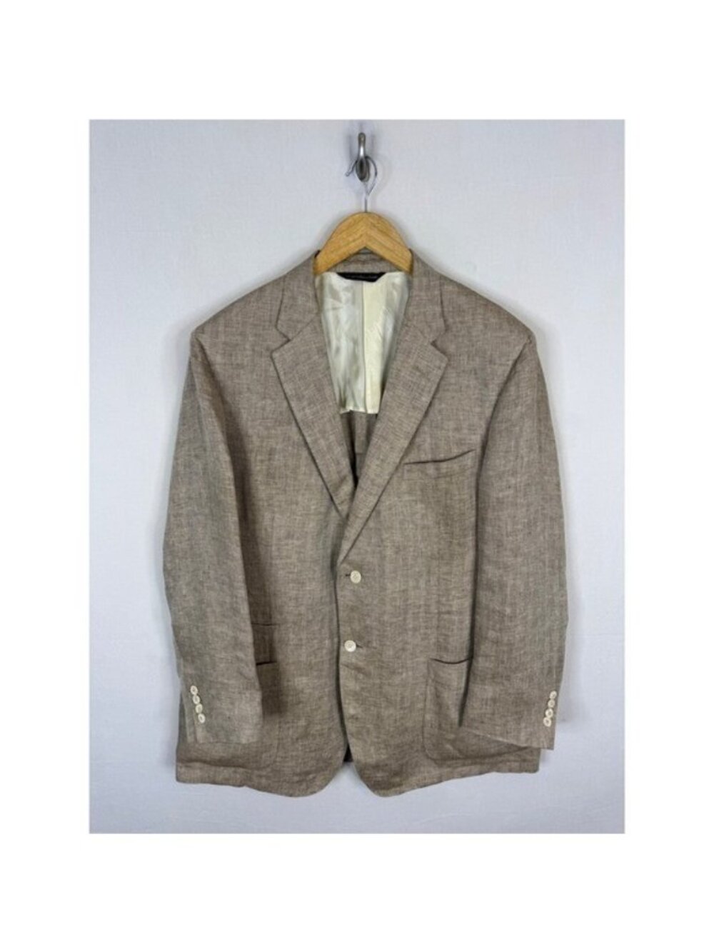 Samuelsohn Italy  Mens 46R Linen Blazer Herringbone Sport Coat Tan Brown
